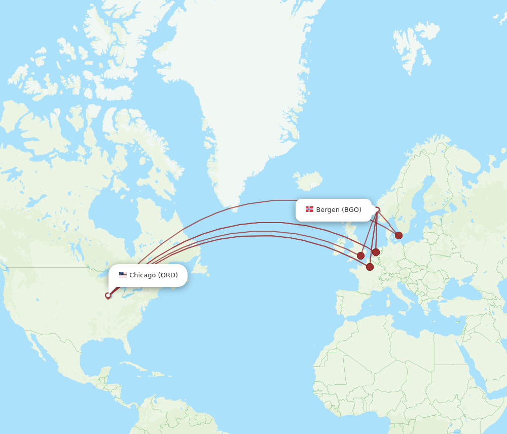 BGO to ORD flights and routes map