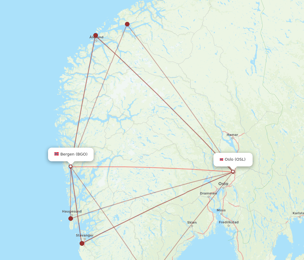 BGO to OSL flights and routes map