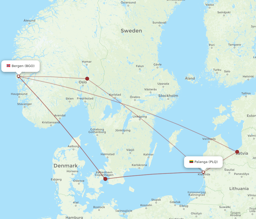 BGO to PLQ flights and routes map