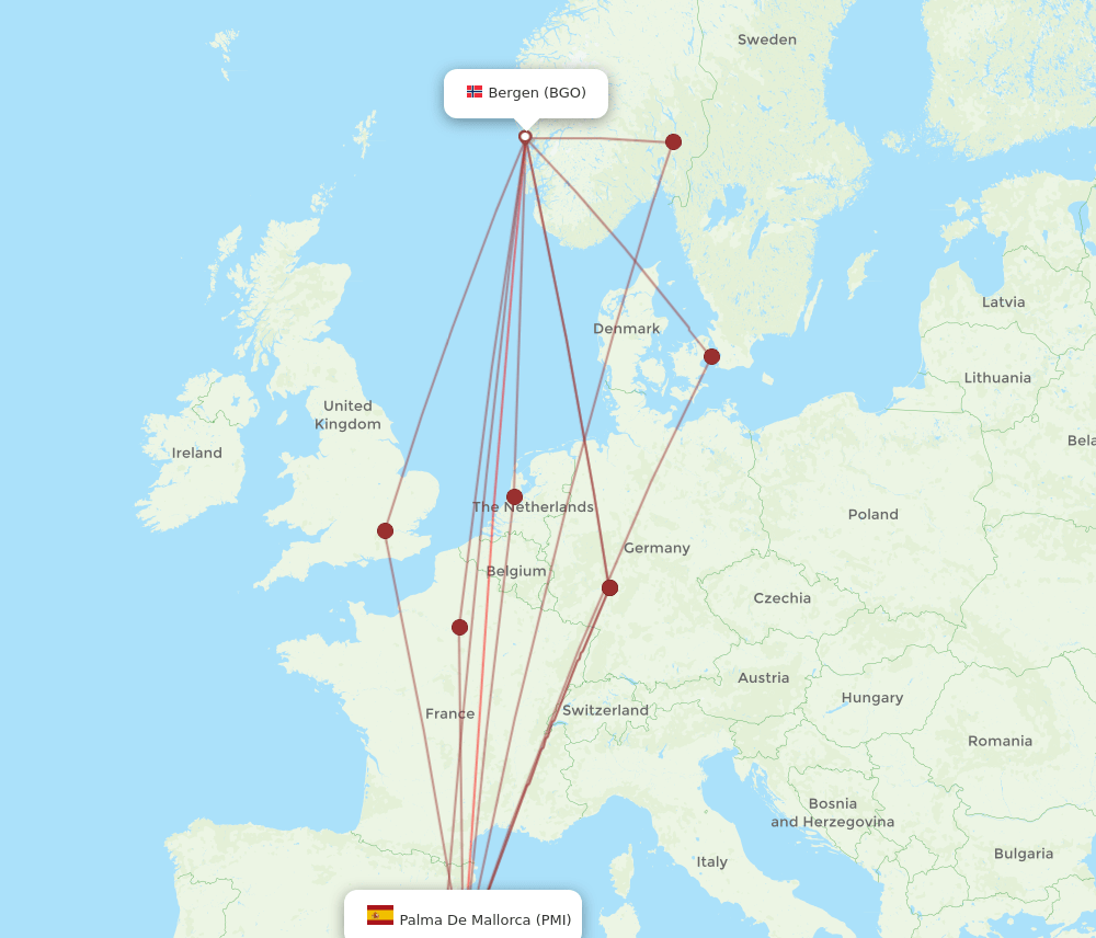 BGO to PMI flights and routes map