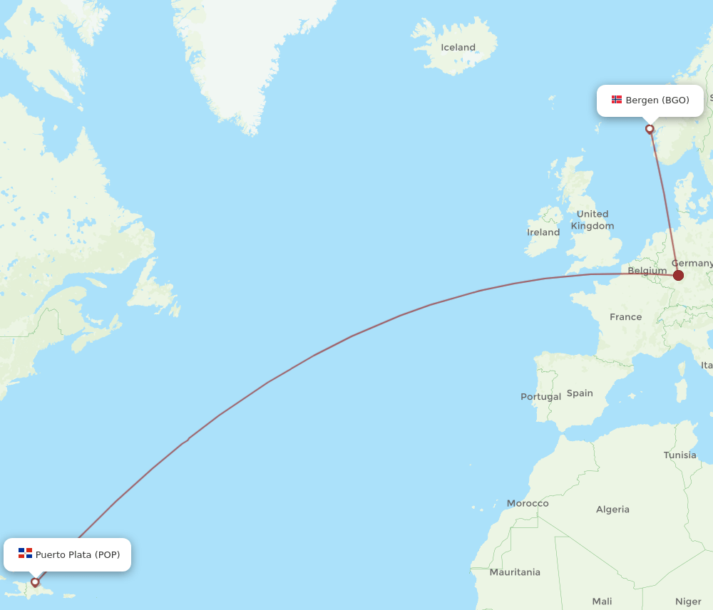 BGO to POP flights and routes map