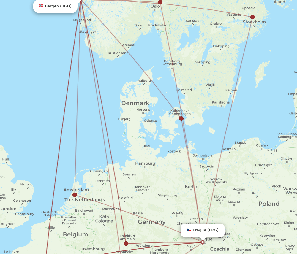 BGO-PRG flight routes