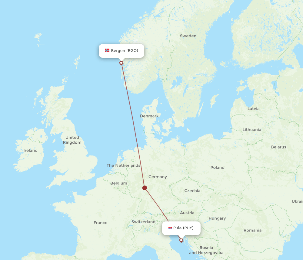 BGO to PUY flights and routes map