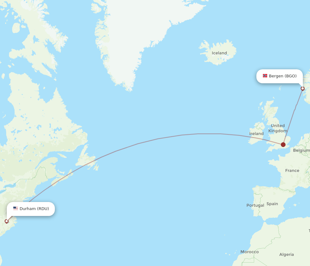 BGO-RDU flight routes