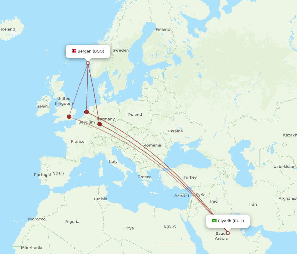 BGO-RUH flight routes