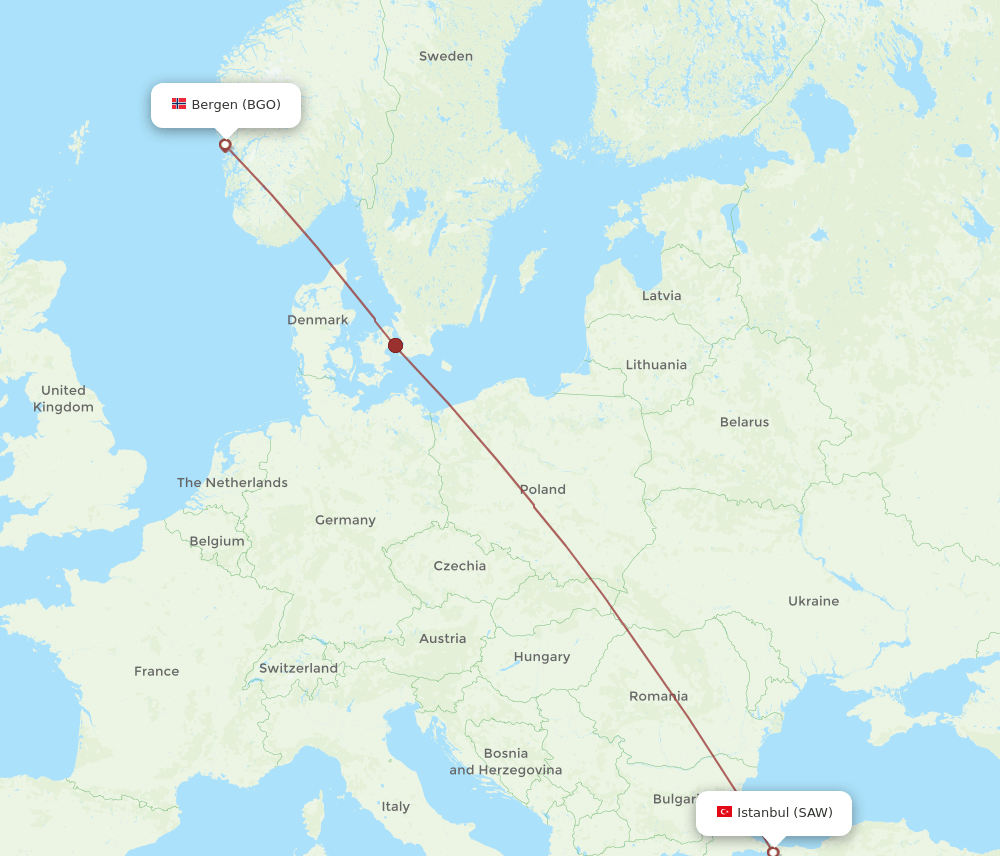 BGO to SAW flights and routes map