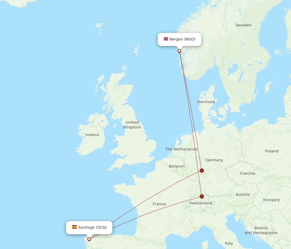 BGO-SCQ flight routes