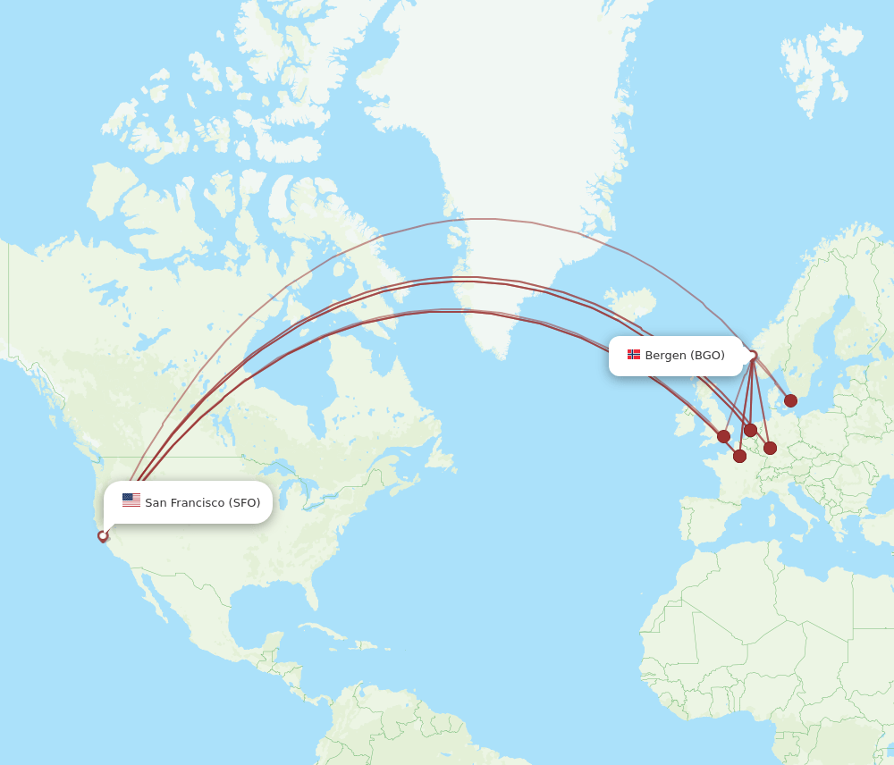 BGO-SFO flight routes