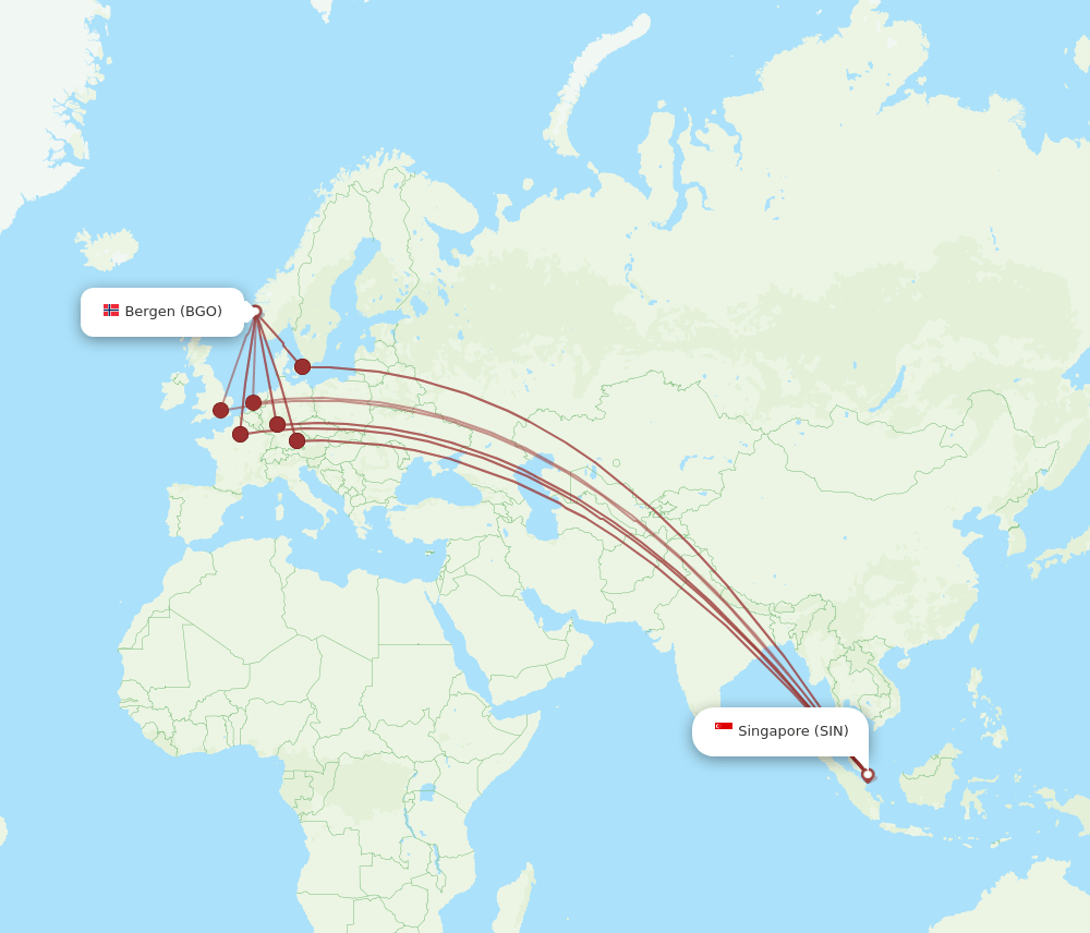 BGO-SIN flight routes