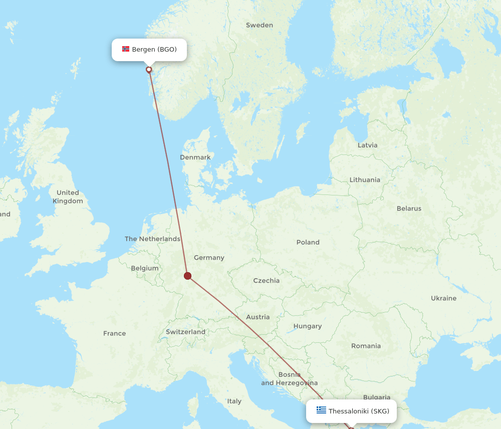 BGO to SKG flights and routes map