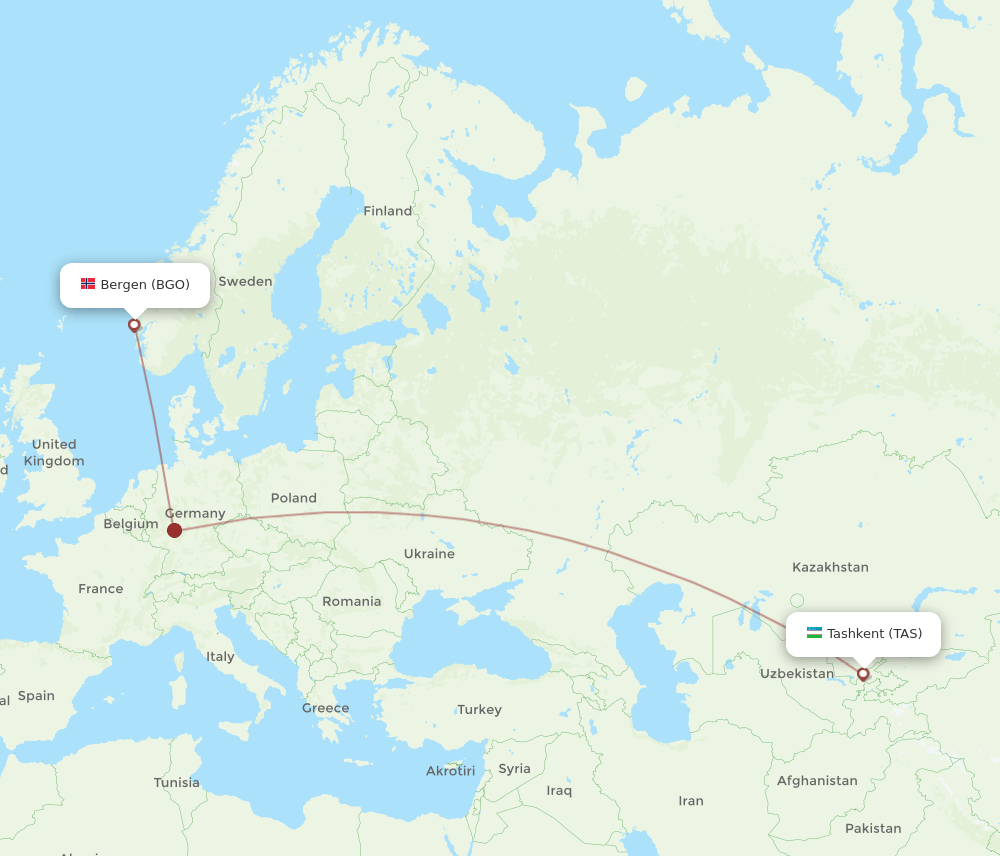 BGO-TAS flight routes