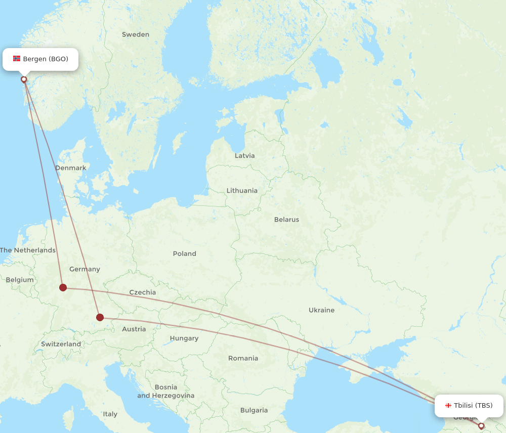 BGO-TBS flight routes