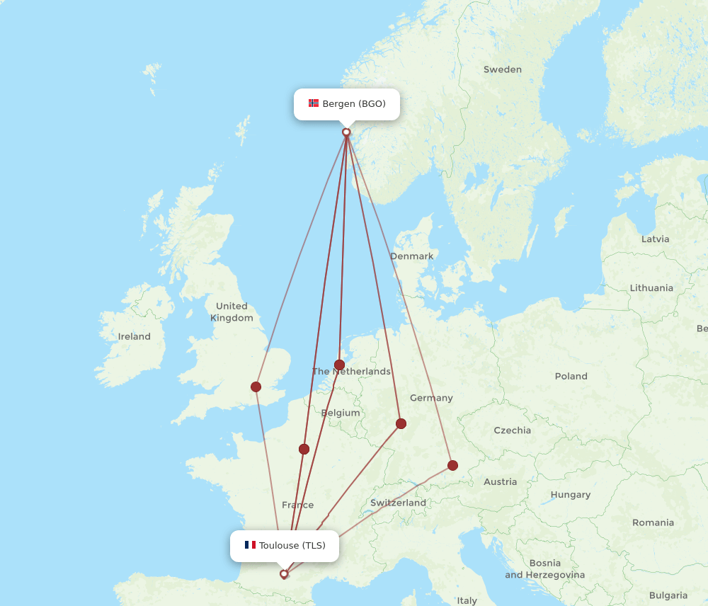 BGO to TLS flights and routes map