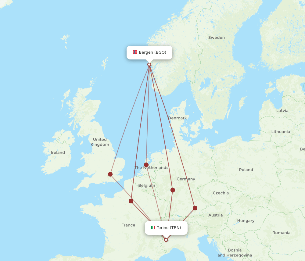 BGO-TRN flight routes