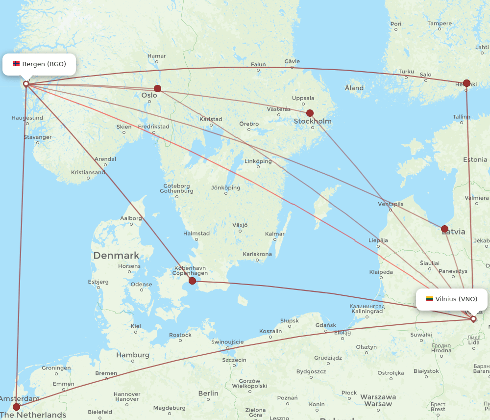 BGO to VNO flights and routes map