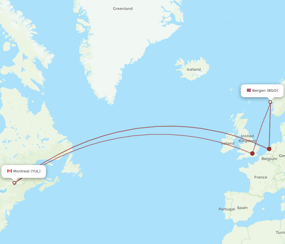 BGO-YUL flight routes