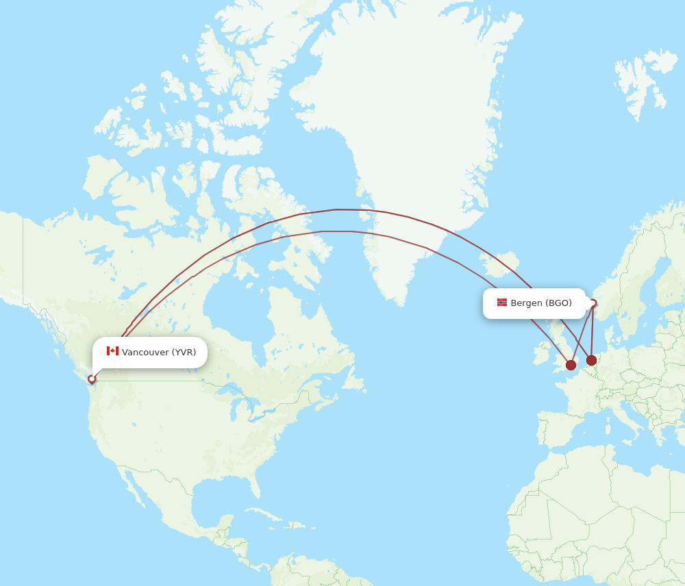 BGO-YVR flight routes