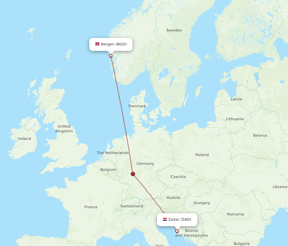 BGO to ZAD flights and routes map