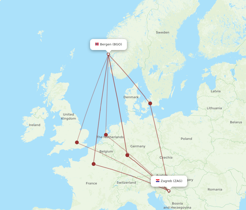 BGO-ZAG flight routes