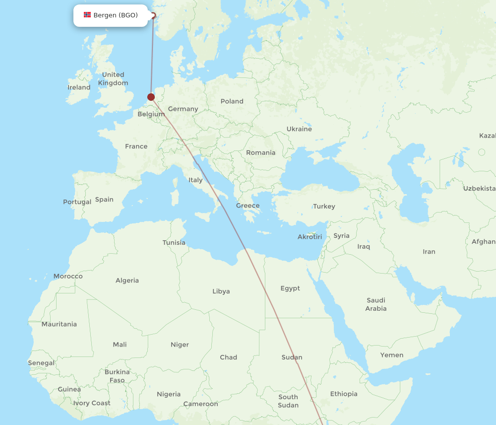 ZNZ to BGO flights and routes map