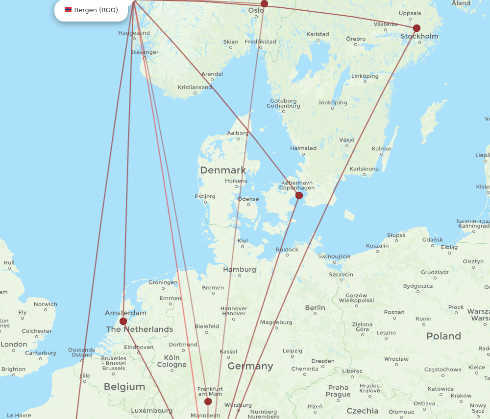 BGO to ZRH flights and routes map