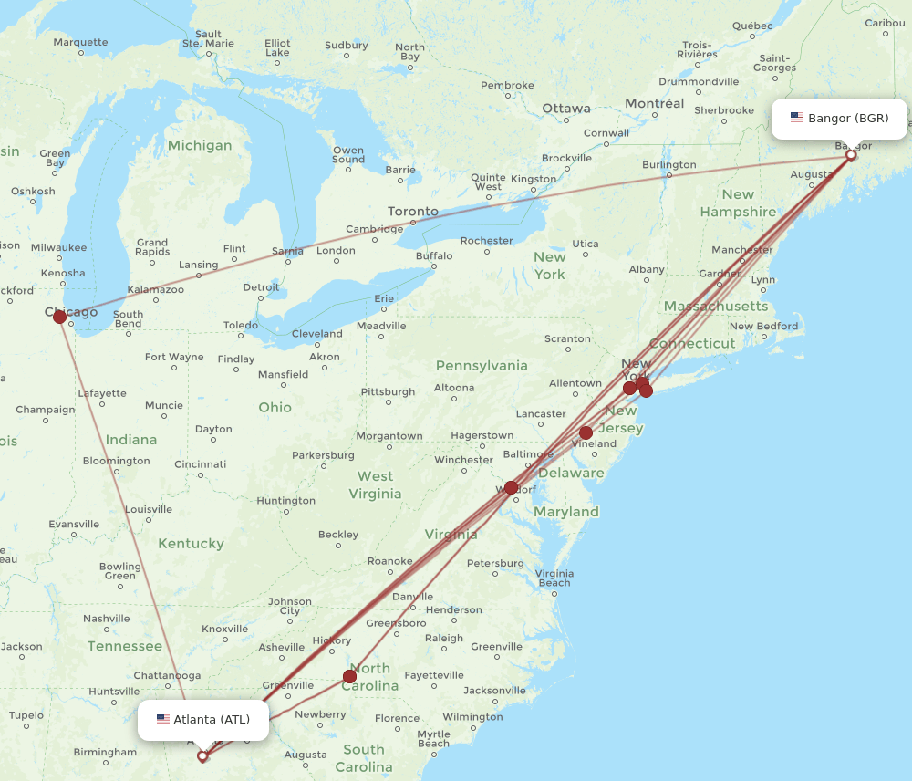 BGR-ATL flight routes