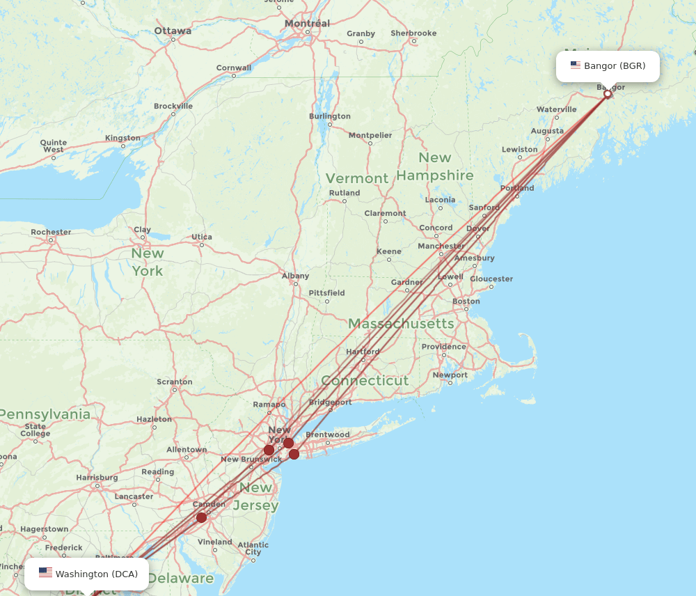 BGR-DCA flight routes