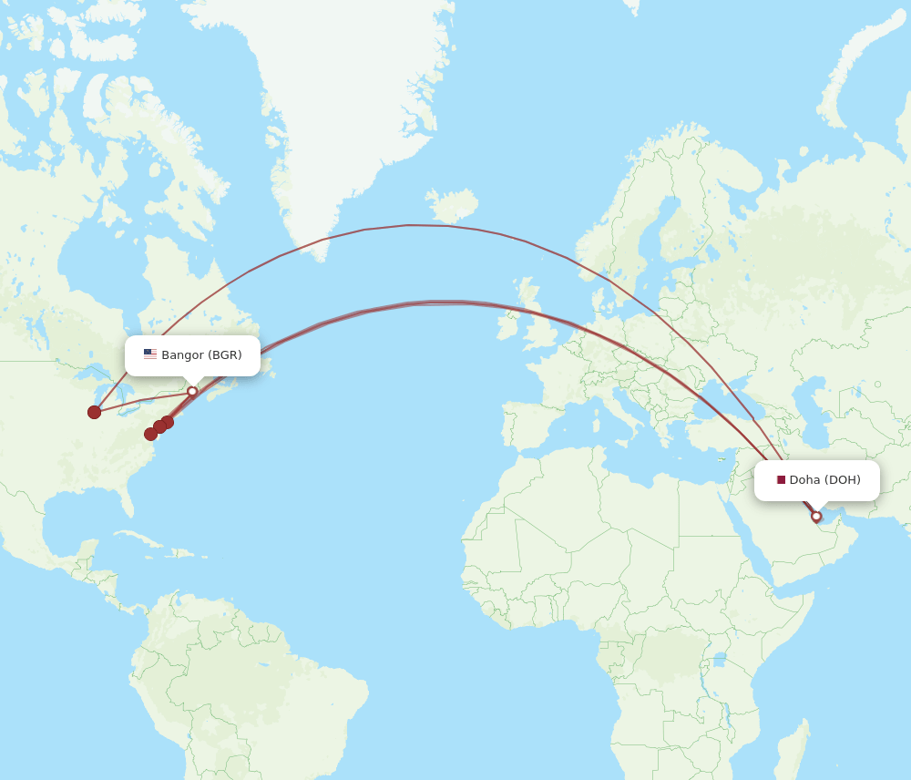 BGR-DOH flight routes