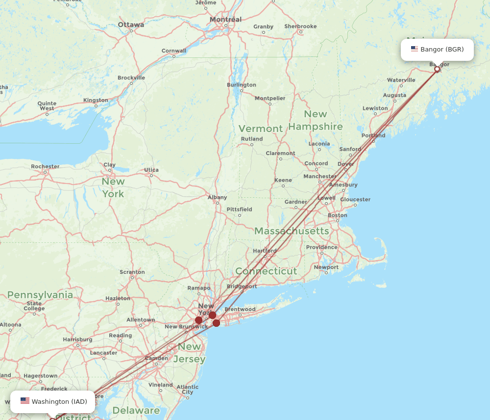 BGR-IAD flight routes