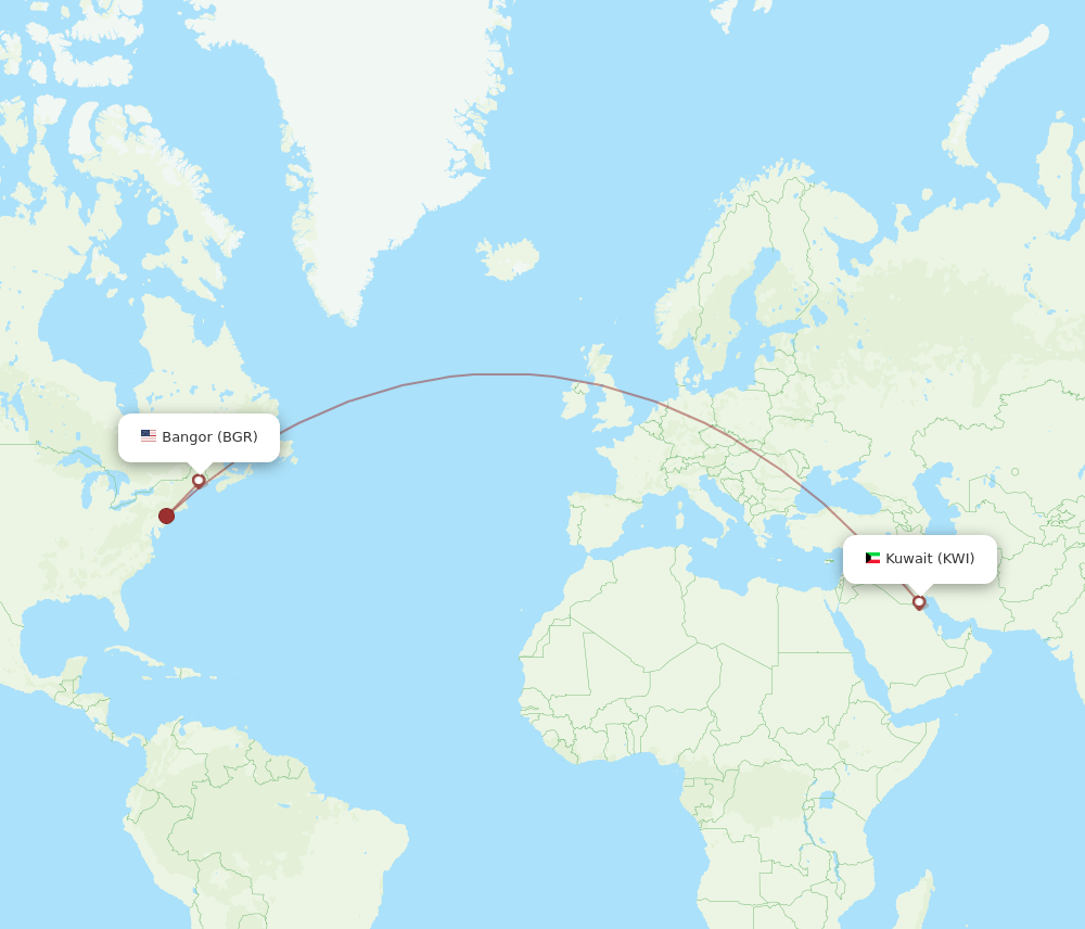 KWI to BGR flights and routes map