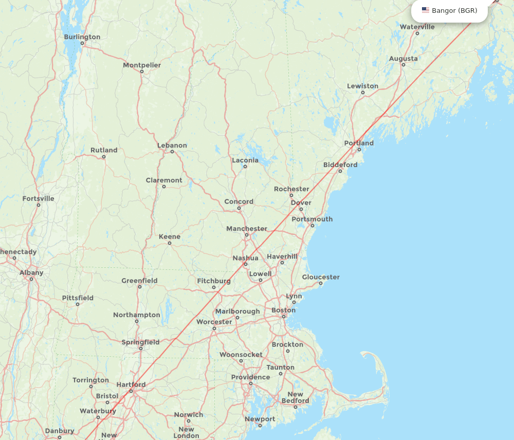Bangor - New York route map and flight paths