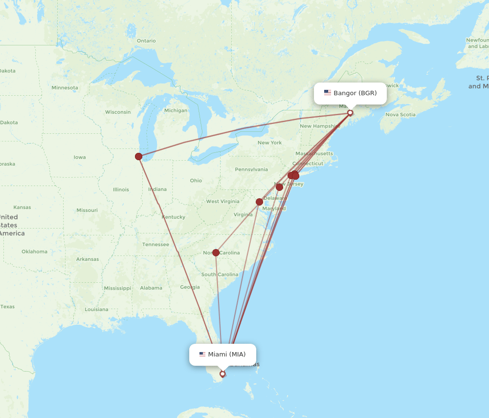 BGR-MIA flight routes