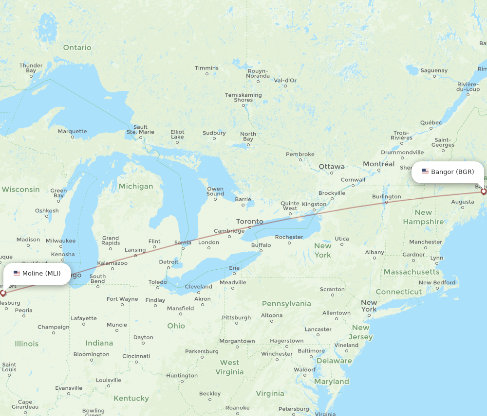 BGR to MLI flights and routes map
