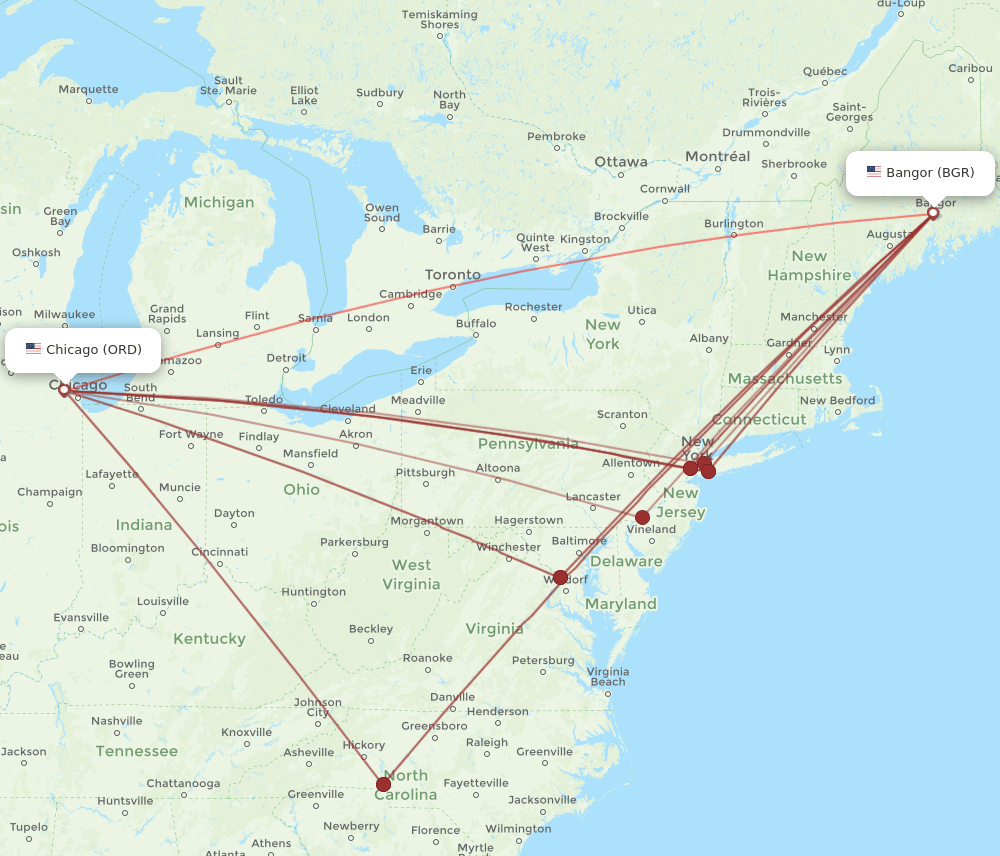 BGR-ORD flight routes