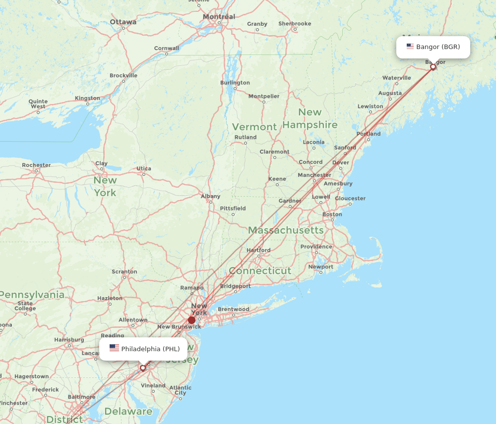 BGR-PHL flight routes