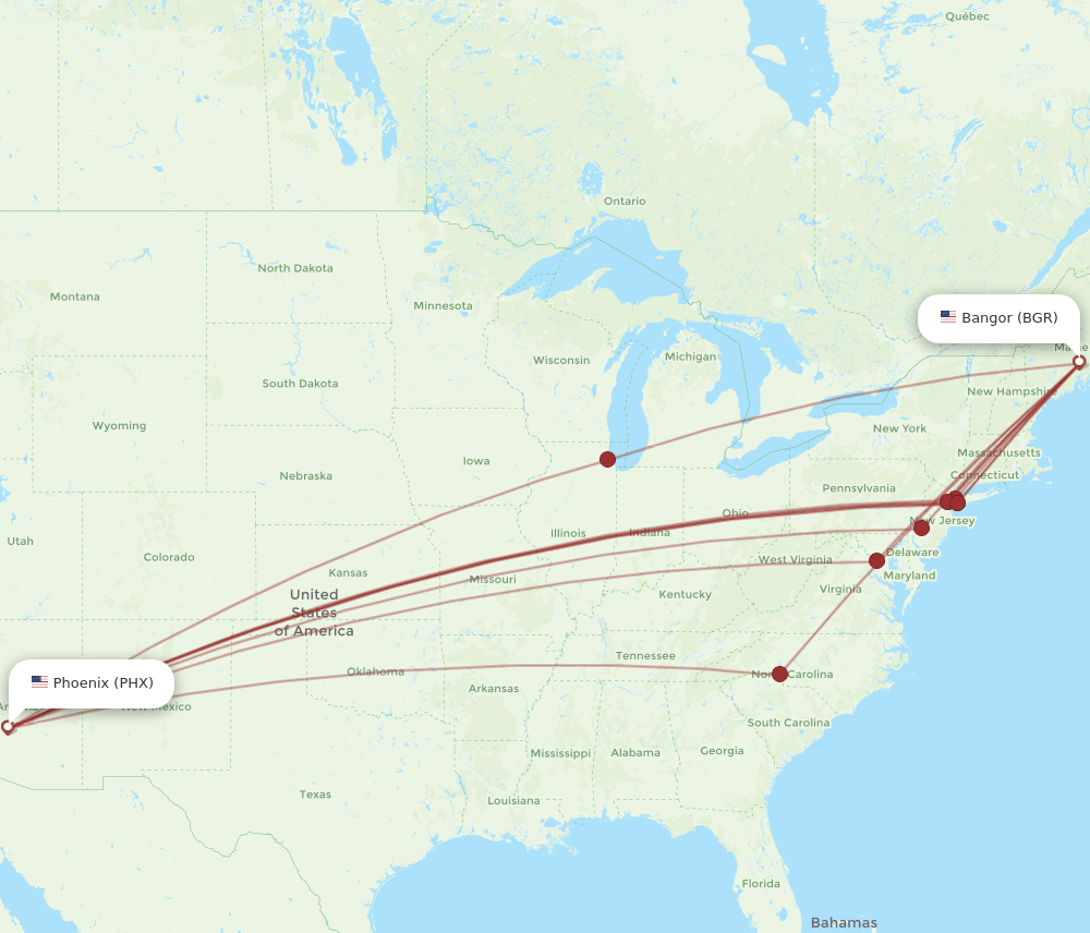 BGR to PHX flights and routes map