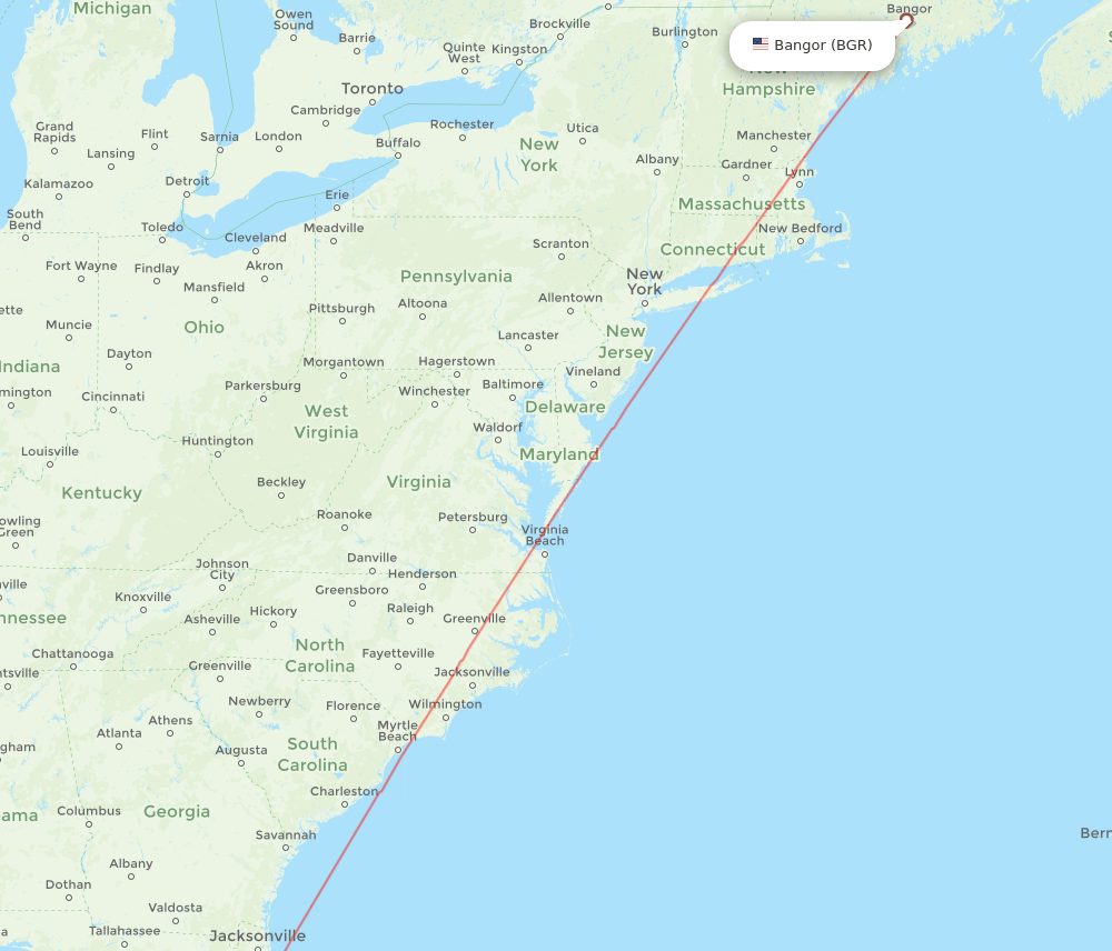 Bangor - Saint Petersburg route map and flight paths