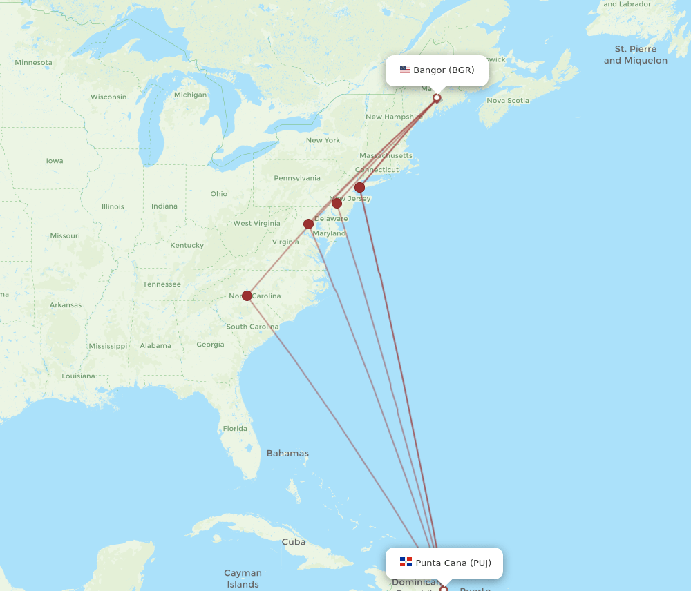 BGR-PUJ flight routes