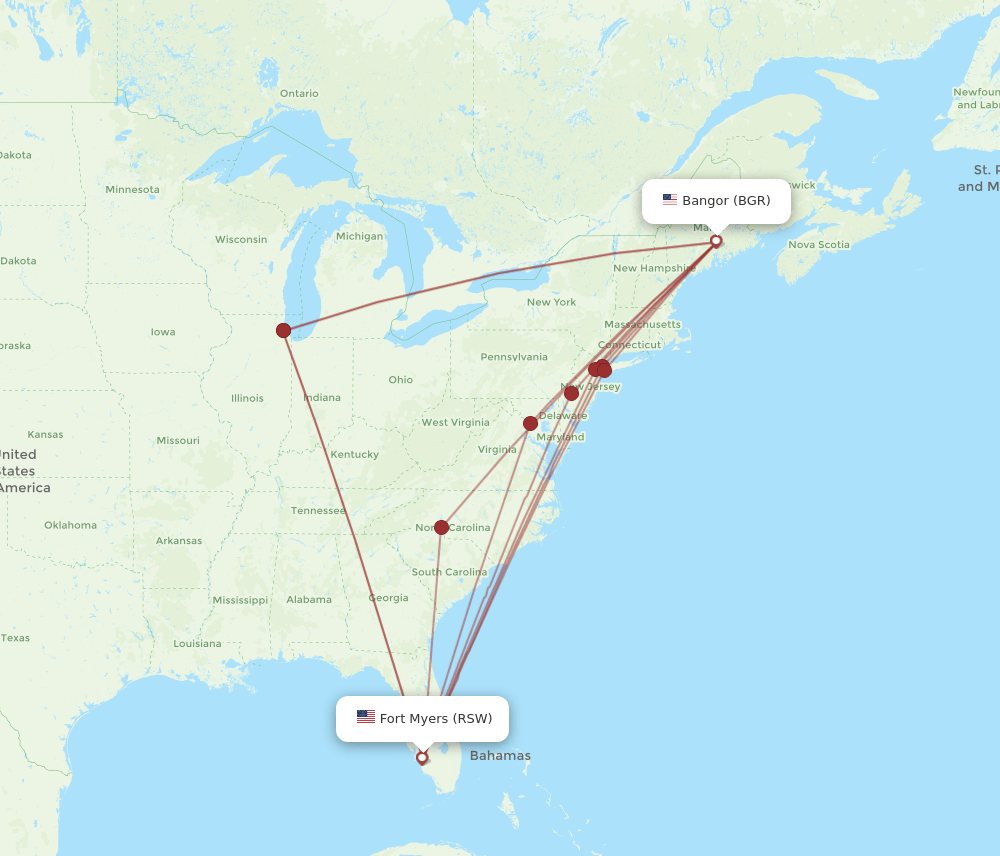 BGR-RSW flight routes