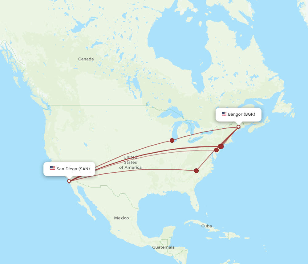 BGR to SAN flights and routes map