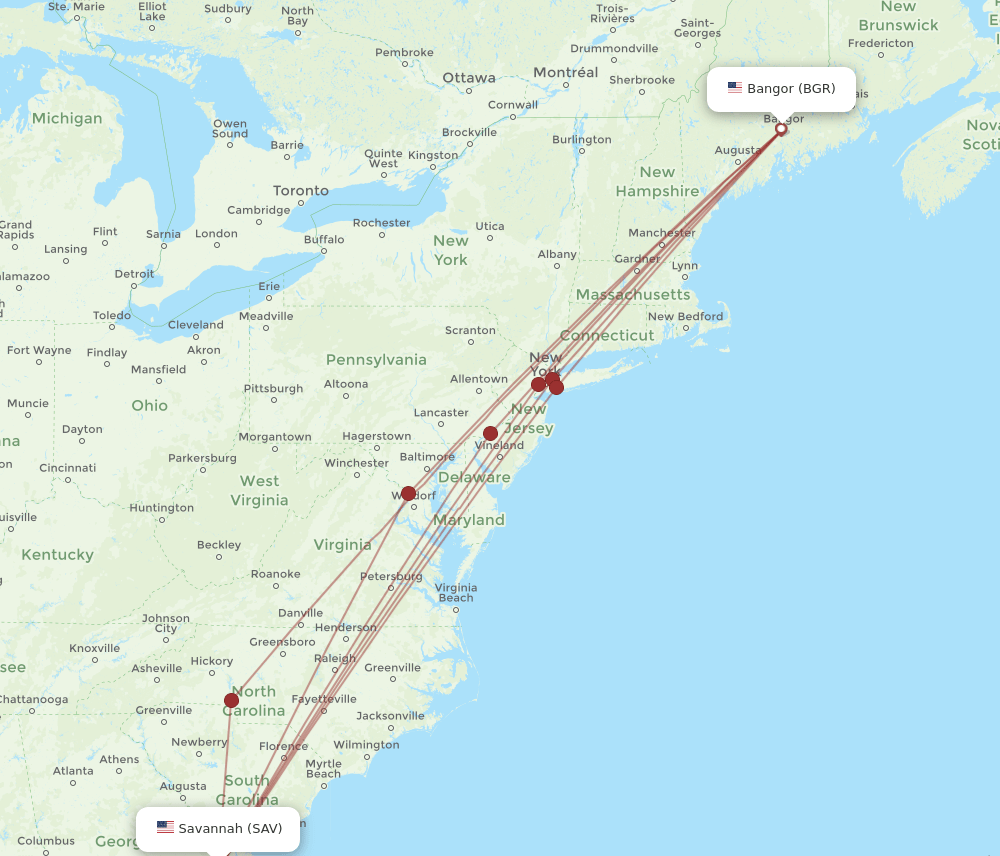 BGR-SAV flight routes