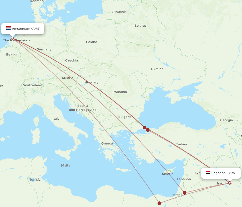 BGW to AMS flights and routes map