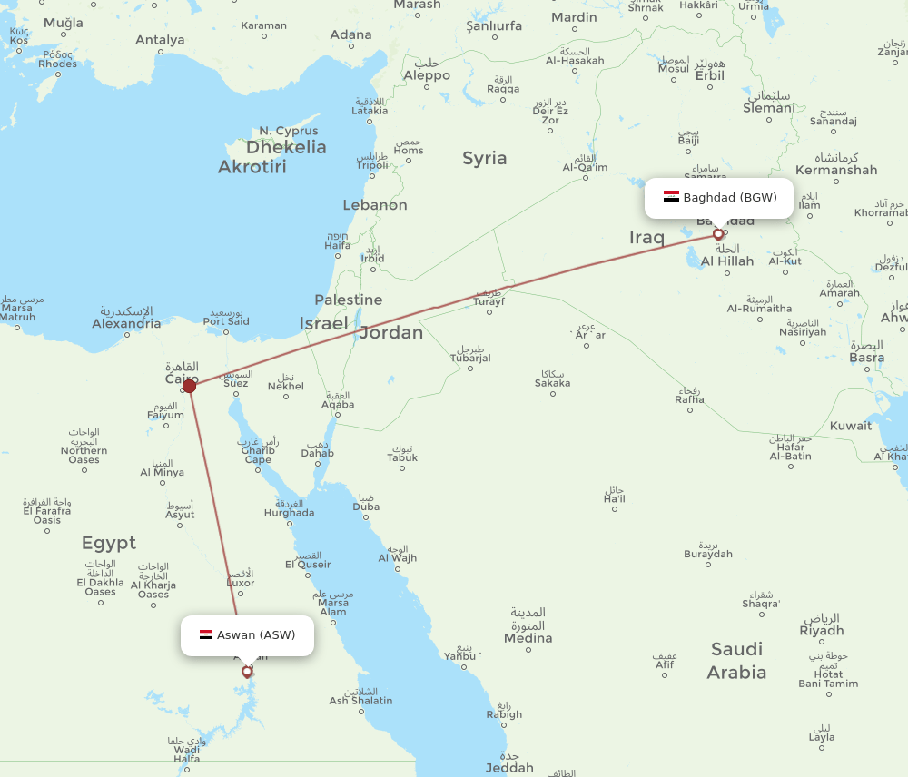 BGW-ASW flight routes