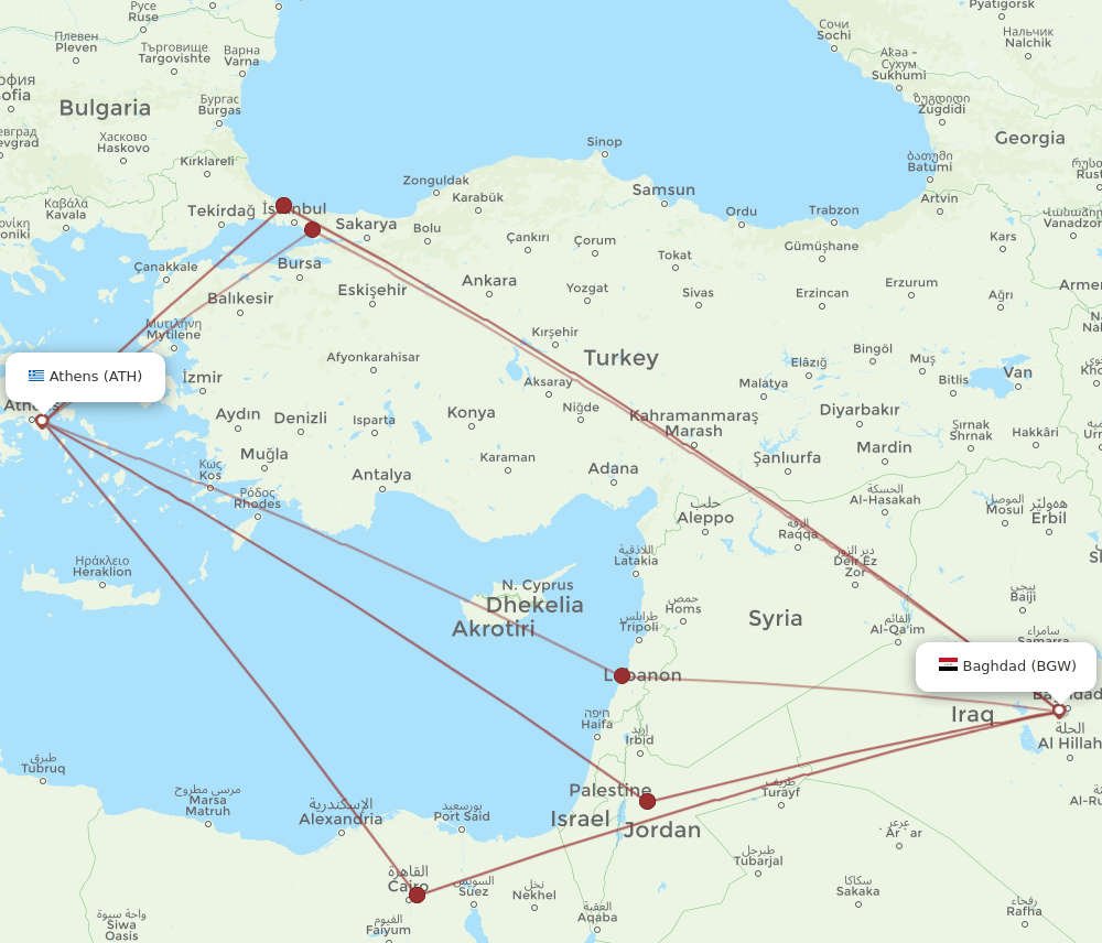 BGW-ATH flight routes