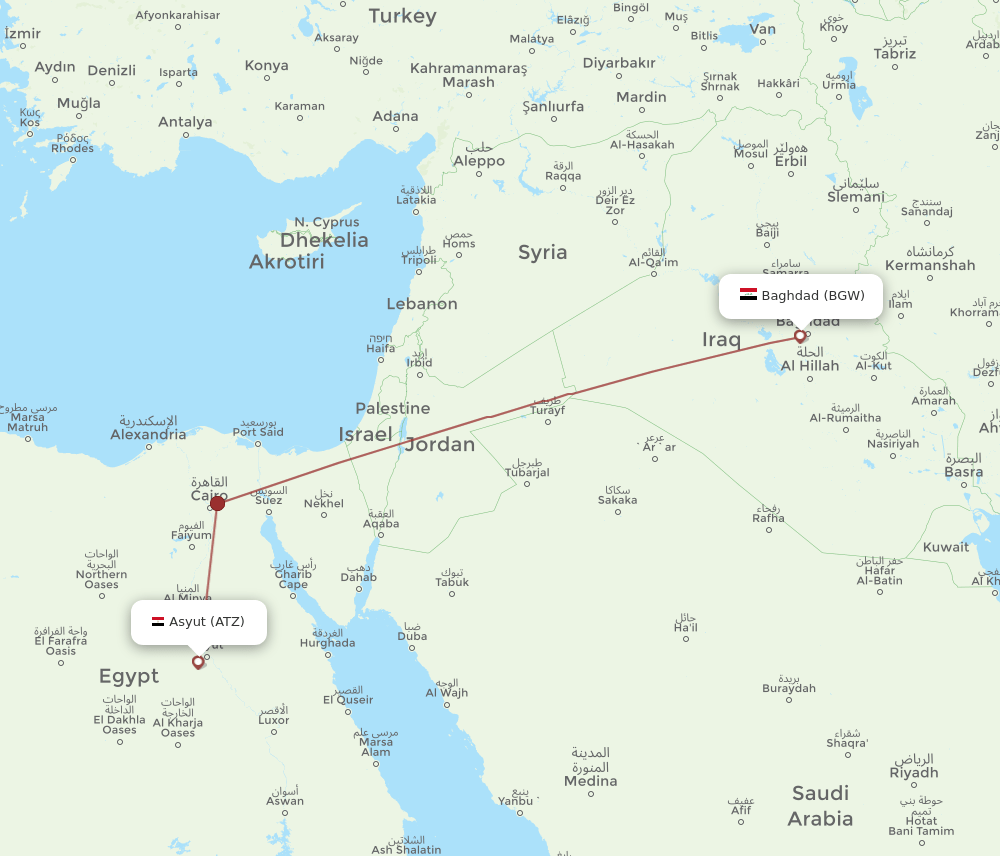 BGW to ATZ flights and routes map