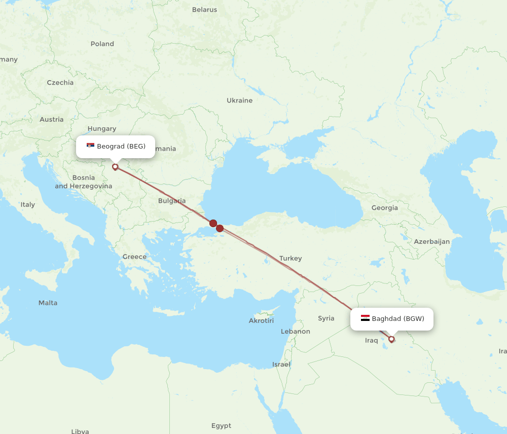 BGW-BEG flight routes