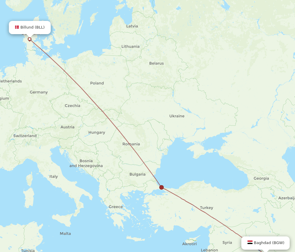 BGW-BLL flight routes