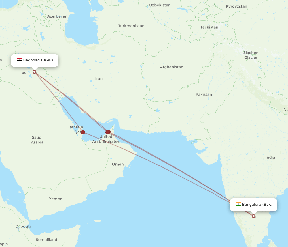 BGW to BLR flights and routes map