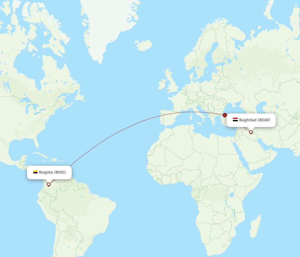 BGW-BOG flight routes