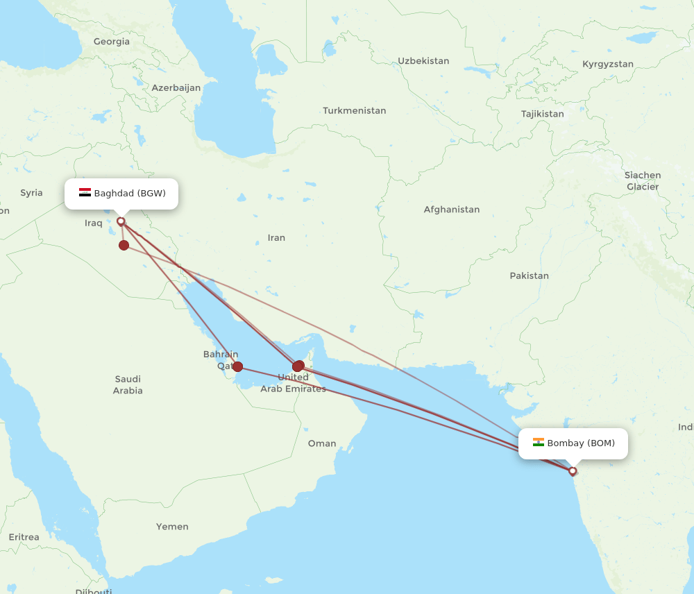 BGW-BOM flight routes